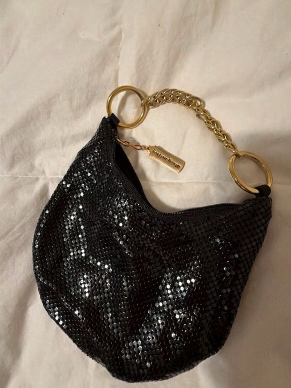 Whiting & Davis Black Mesh Evening Bag with Gold Chain